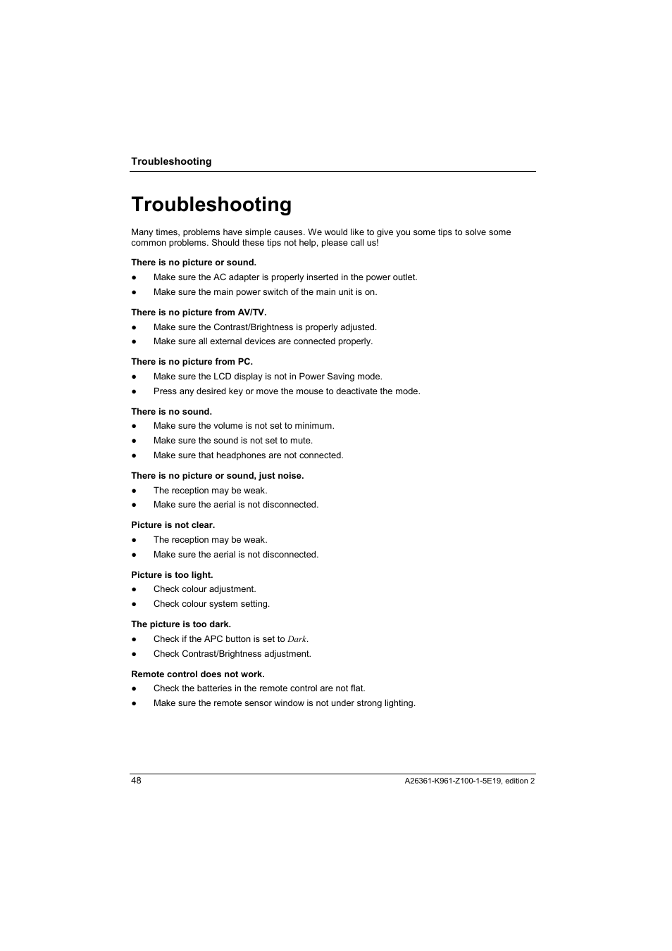 Troubleshooting | Fujitsu Siemens Computers V17-1 User Manual | Page 56 / 64