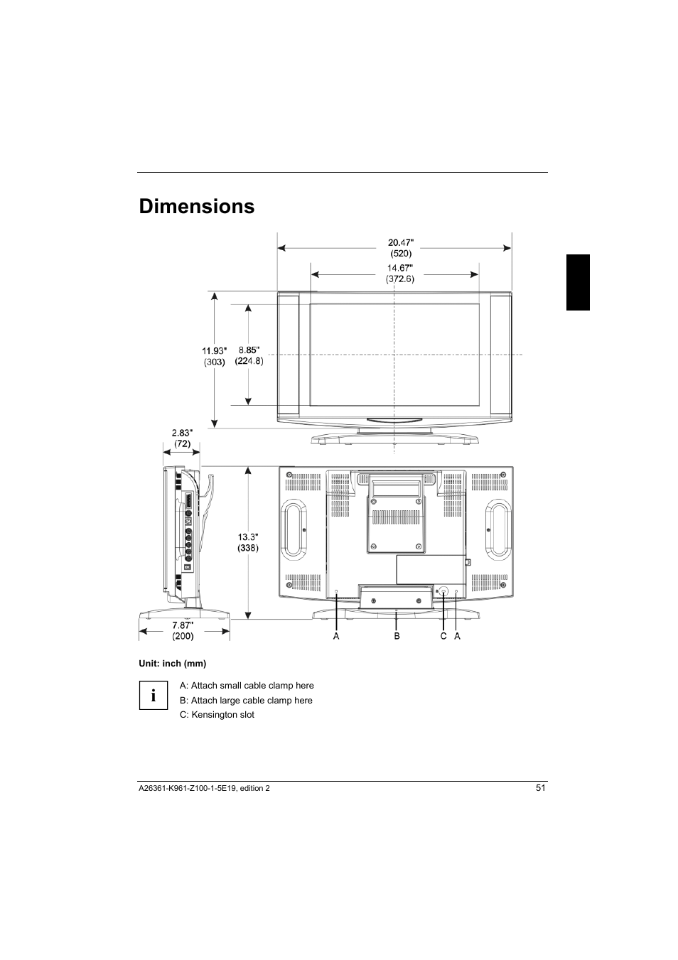 Dimensions | Fujitsu Siemens Computers V17-1 User Manual | Page 59 / 64