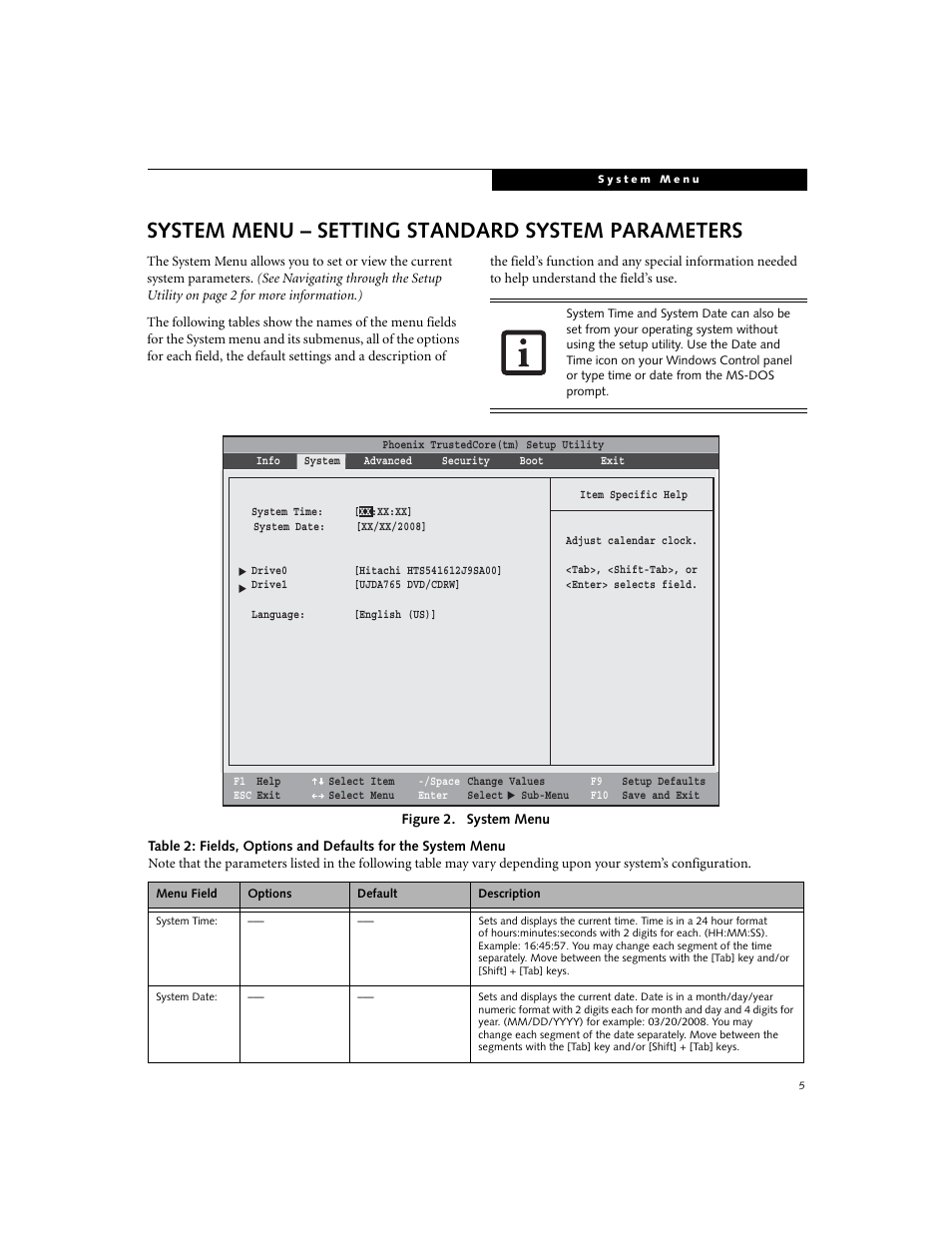 System menu - setting standard system parameters, System menu – setting standard system parameters | Fujitsu Siemens Computers P8010 User Manual | Page 5 / 27