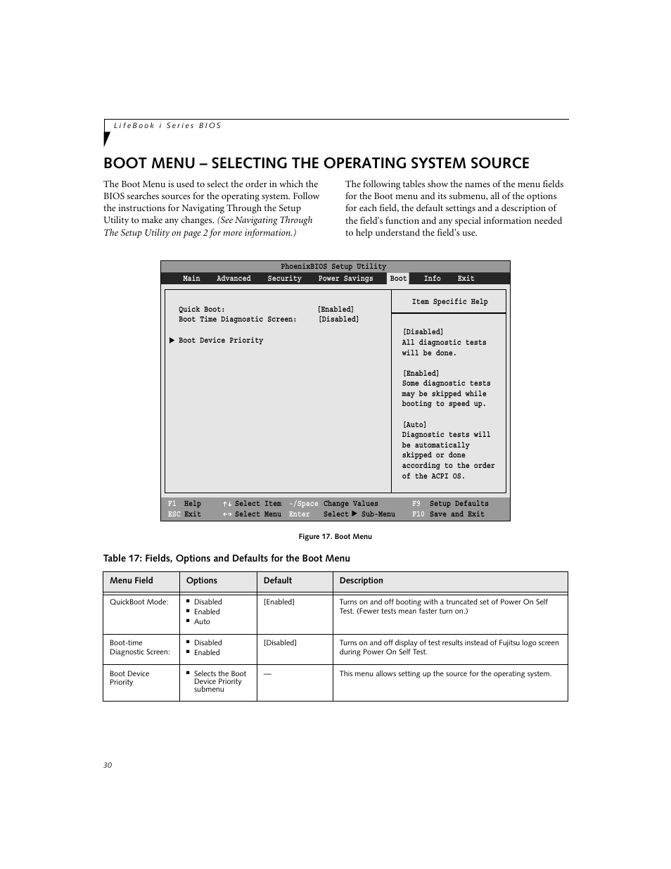 Boot menu – selecting the operating system source | Fujitsu Siemens Computers LifeBook i Series User Manual | Page 30 / 36
