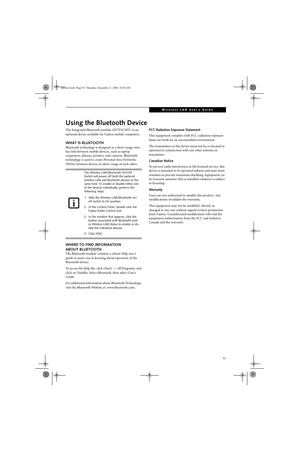 Using the bluetooth device | Fujitsu Siemens Computers LifeBook A3120 User Manual | Page 103 / 120