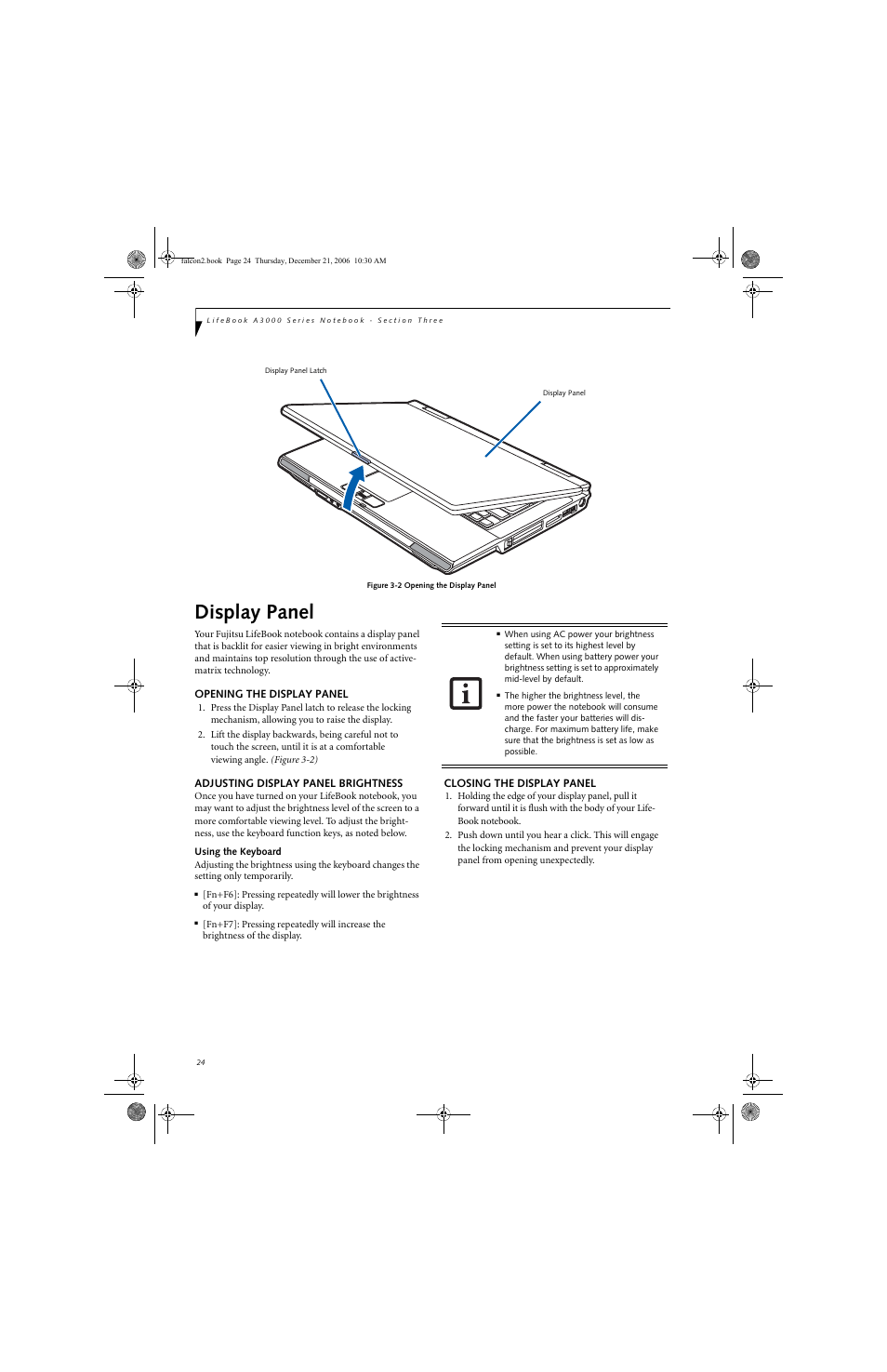 Display panel | Fujitsu Siemens Computers LifeBook A3120 User Manual | Page 34 / 120