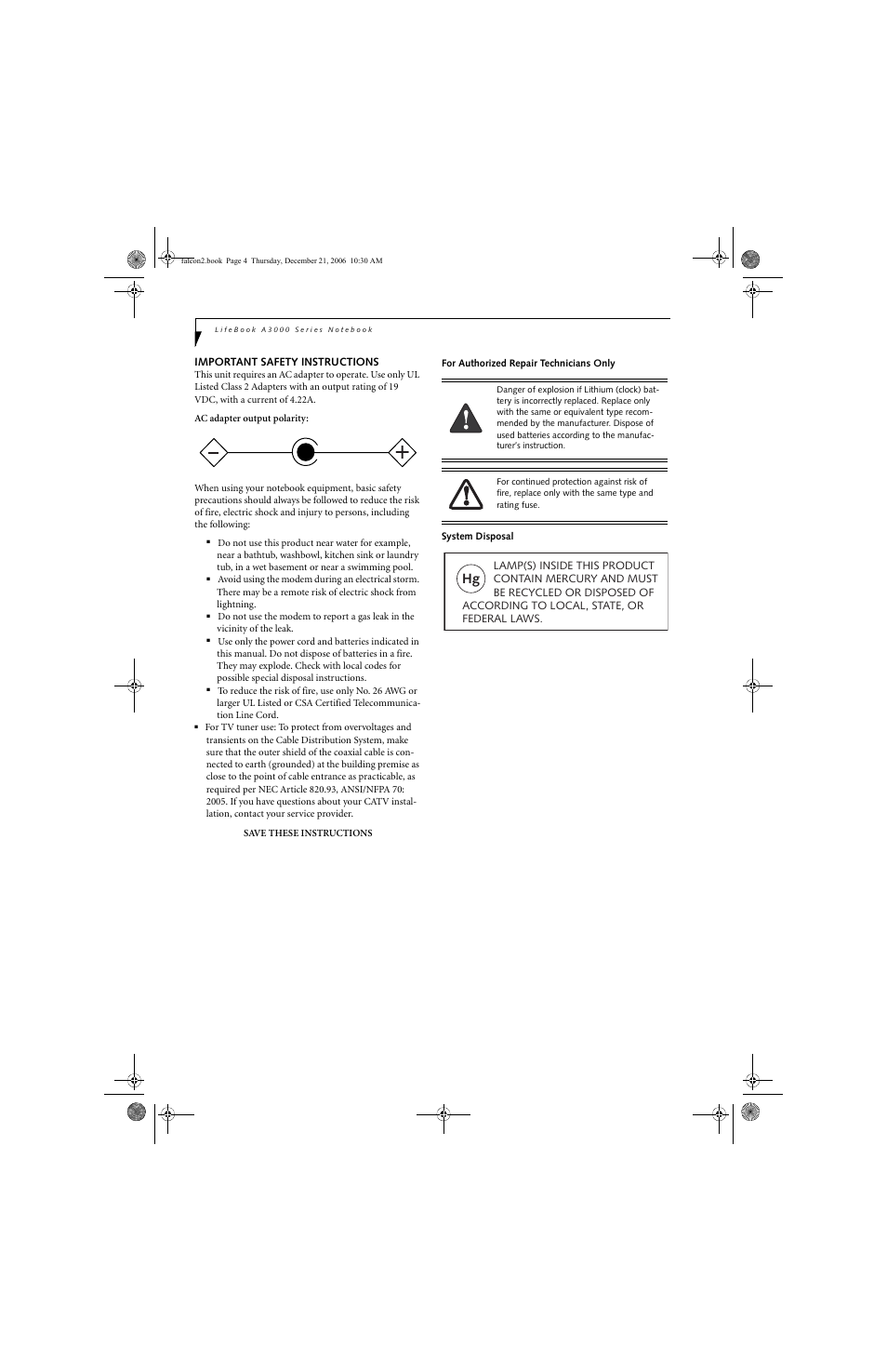 Fujitsu Siemens Computers LifeBook A3120 User Manual | Page 4 / 120