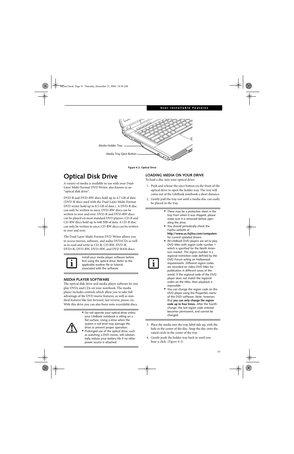 Optical disk drive | Fujitsu Siemens Computers LifeBook A3120 User Manual | Page 43 / 120