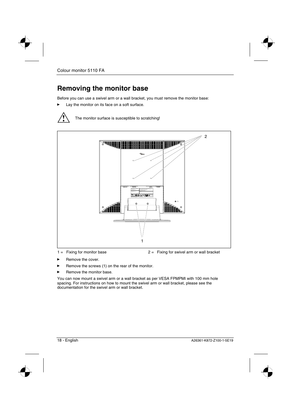 Removing the monitor base | Fujitsu Siemens Computers 5110 FA User Manual | Page 20 / 25