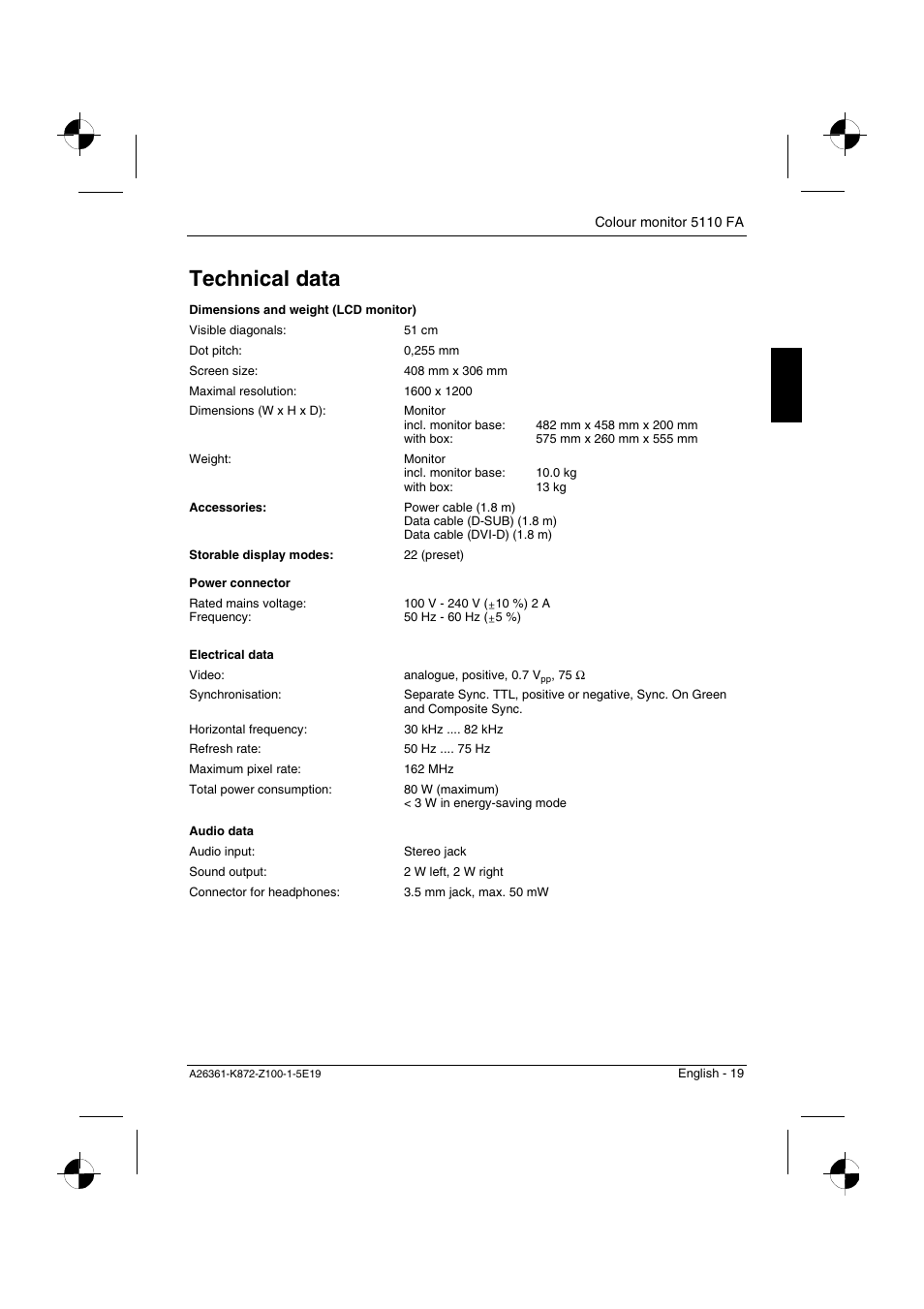 Technical data | Fujitsu Siemens Computers 5110 FA User Manual | Page 21 / 25