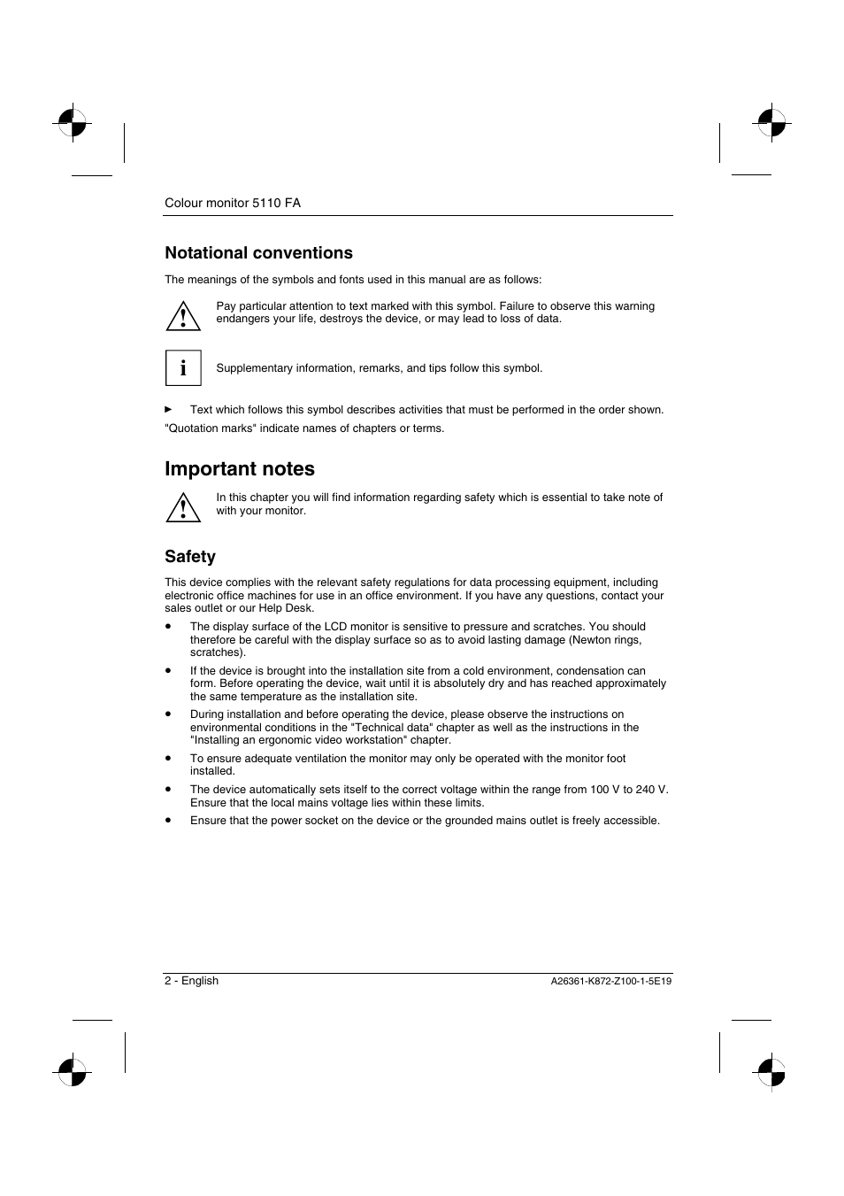 Notational conventions, Safety | Fujitsu Siemens Computers 5110 FA User Manual | Page 4 / 25