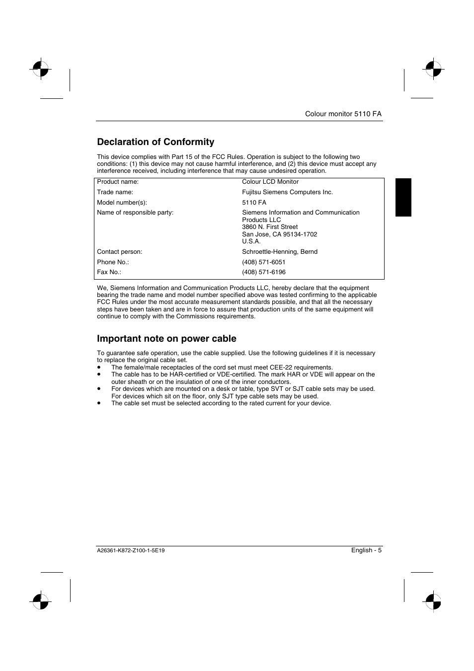 Declaration of conformity | Fujitsu Siemens Computers 5110 FA User Manual | Page 7 / 25