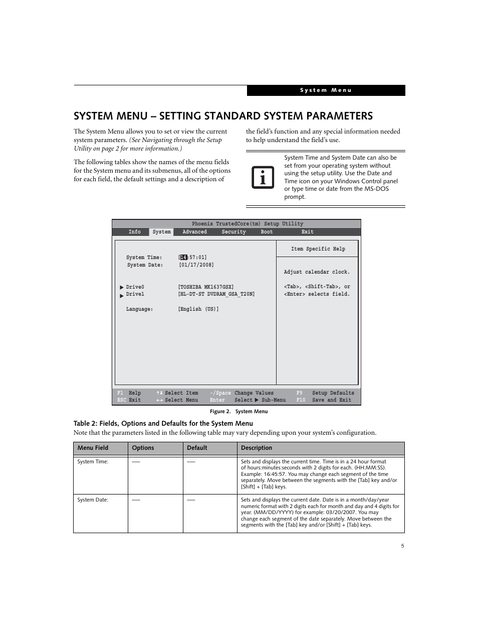 System menu - setting standard system parameters, System menu – setting standard system parameters | Fujitsu Siemens Computers V1020 User Manual | Page 5 / 27