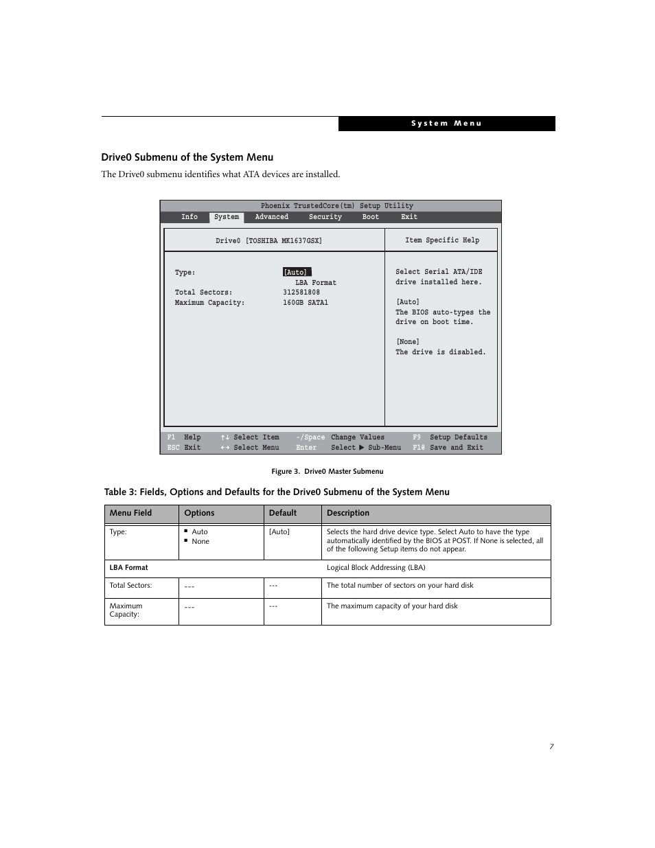 Drive0 submenu of the system menu | Fujitsu Siemens Computers V1020 User Manual | Page 7 / 27