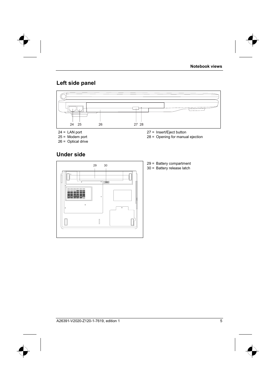 Left side panel, Under side | Fujitsu Siemens Computers V2020 User Manual | Page 13 / 60