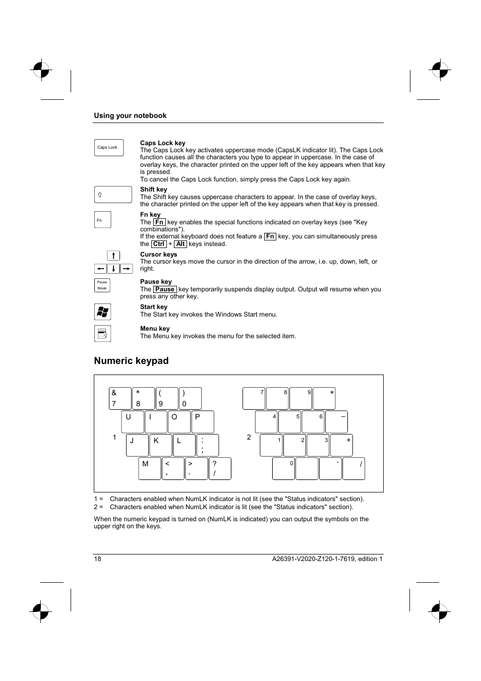 Numeric keypad | Fujitsu Siemens Computers V2020 User Manual | Page 26 / 60