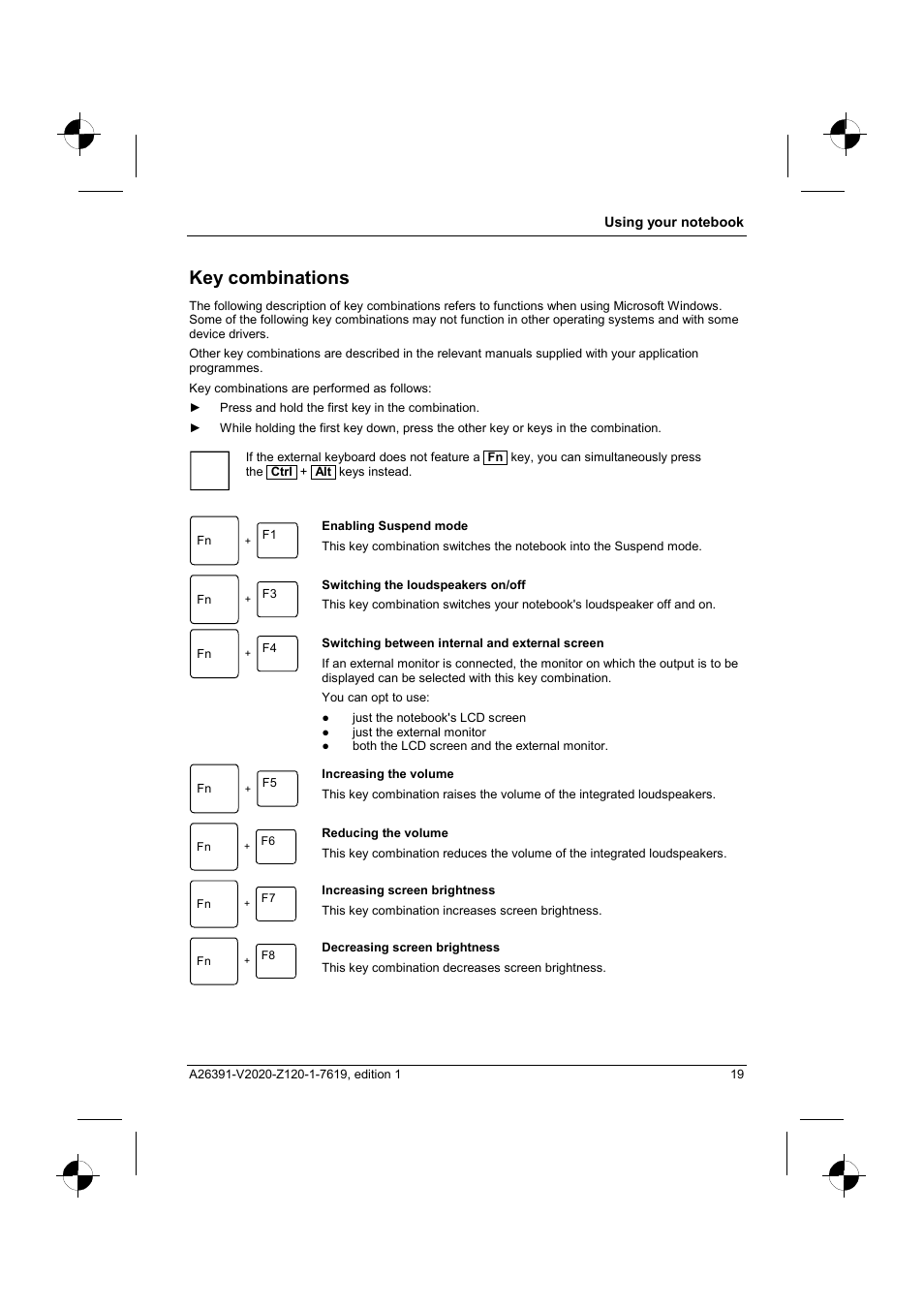 Key combinations | Fujitsu Siemens Computers V2020 User Manual | Page 27 / 60