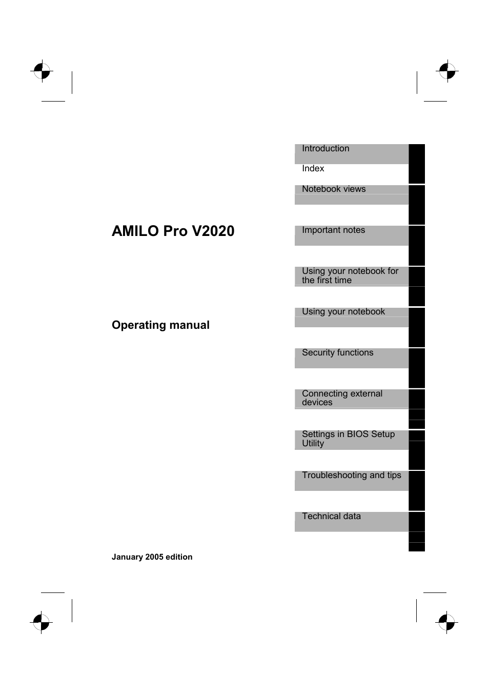 Amilo pro v2020, Operating manual | Fujitsu Siemens Computers V2020 User Manual | Page 5 / 60