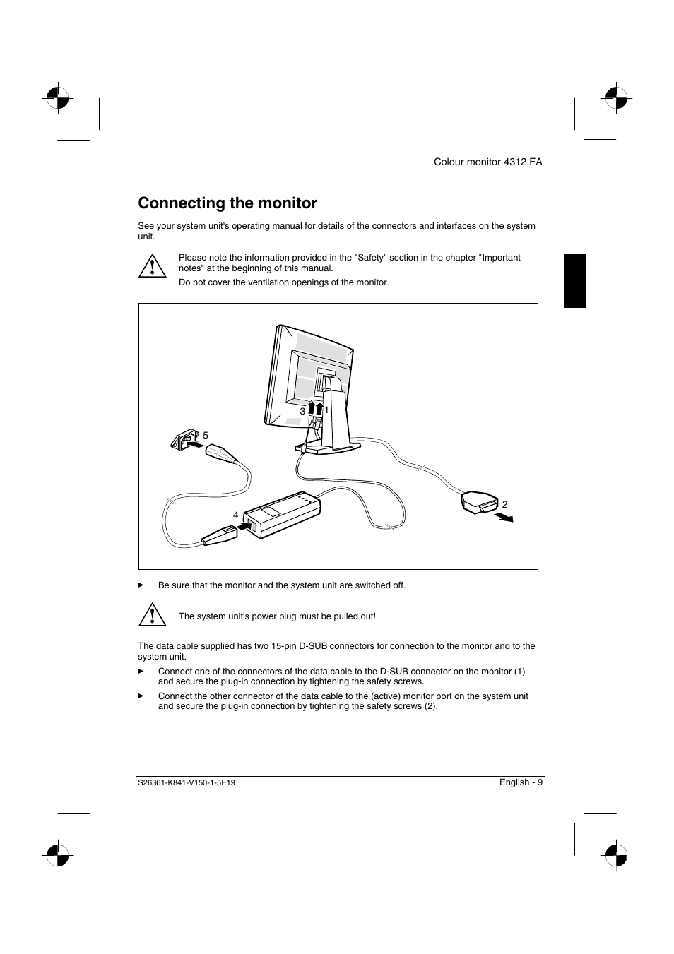 Connecting the monitor | Fujitsu Siemens Computers 4312 FA User Manual | Page 12 / 26