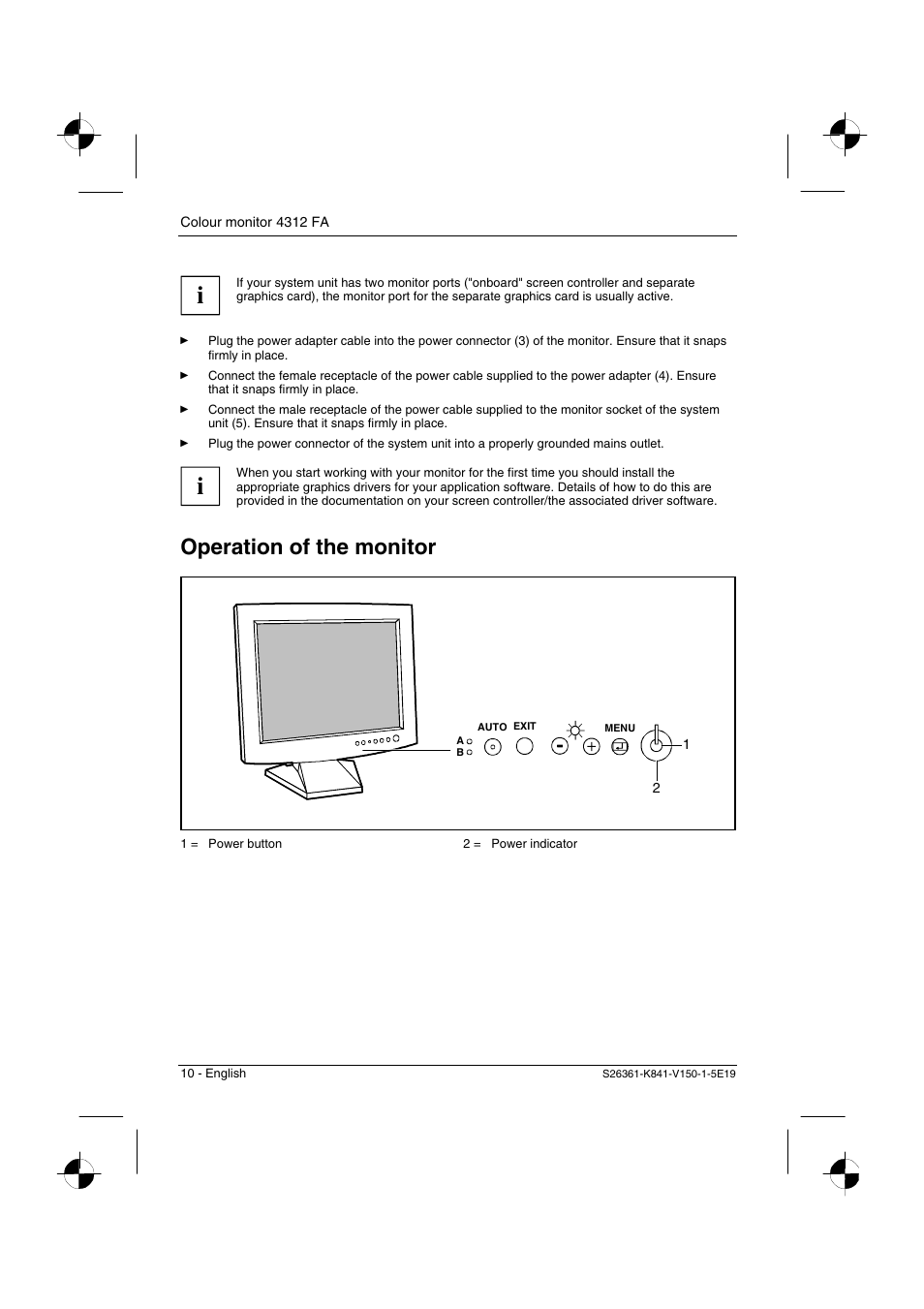 Operation of the monitor | Fujitsu Siemens Computers 4312 FA User Manual | Page 13 / 26