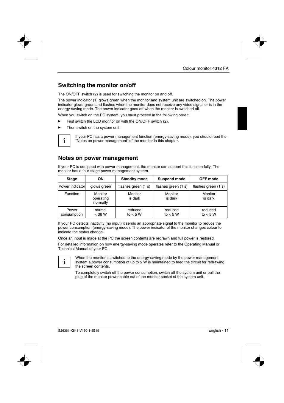 Switching the monitor on/off | Fujitsu Siemens Computers 4312 FA User Manual | Page 14 / 26