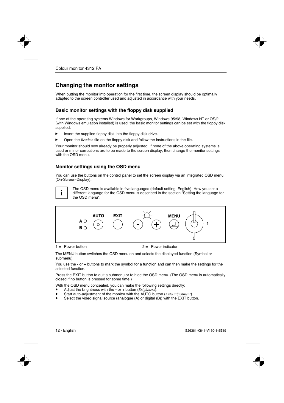Changing the monitor settings | Fujitsu Siemens Computers 4312 FA User Manual | Page 15 / 26