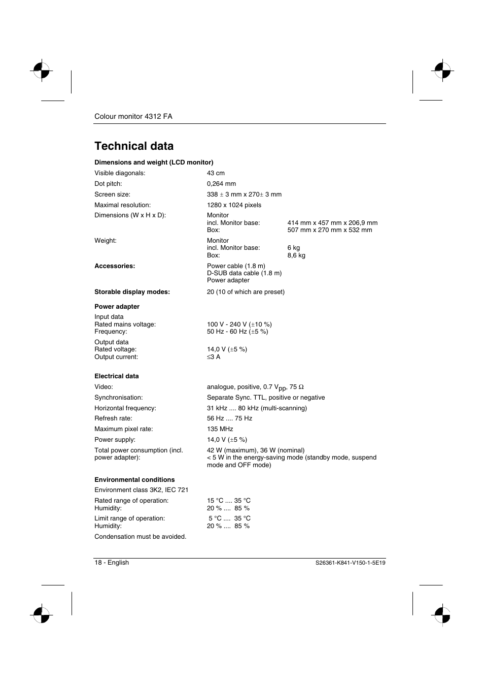 Technical data | Fujitsu Siemens Computers 4312 FA User Manual | Page 21 / 26