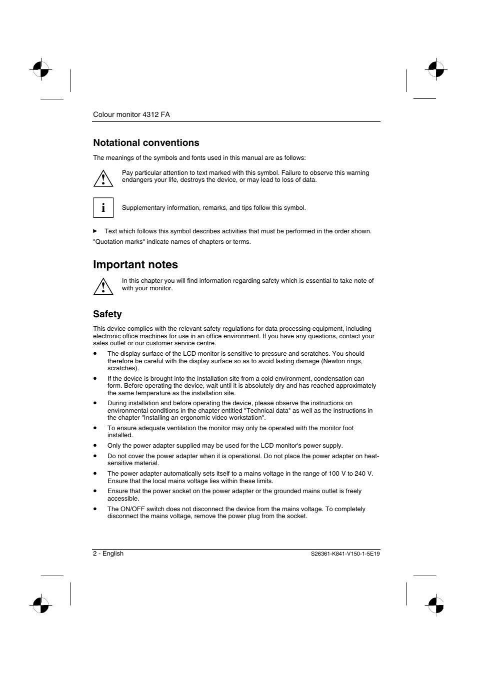 Notational conventions, Safety | Fujitsu Siemens Computers 4312 FA User Manual | Page 5 / 26