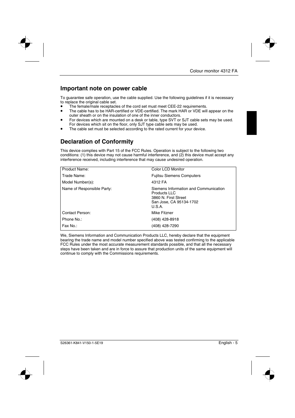 Declaration of conformity | Fujitsu Siemens Computers 4312 FA User Manual | Page 8 / 26