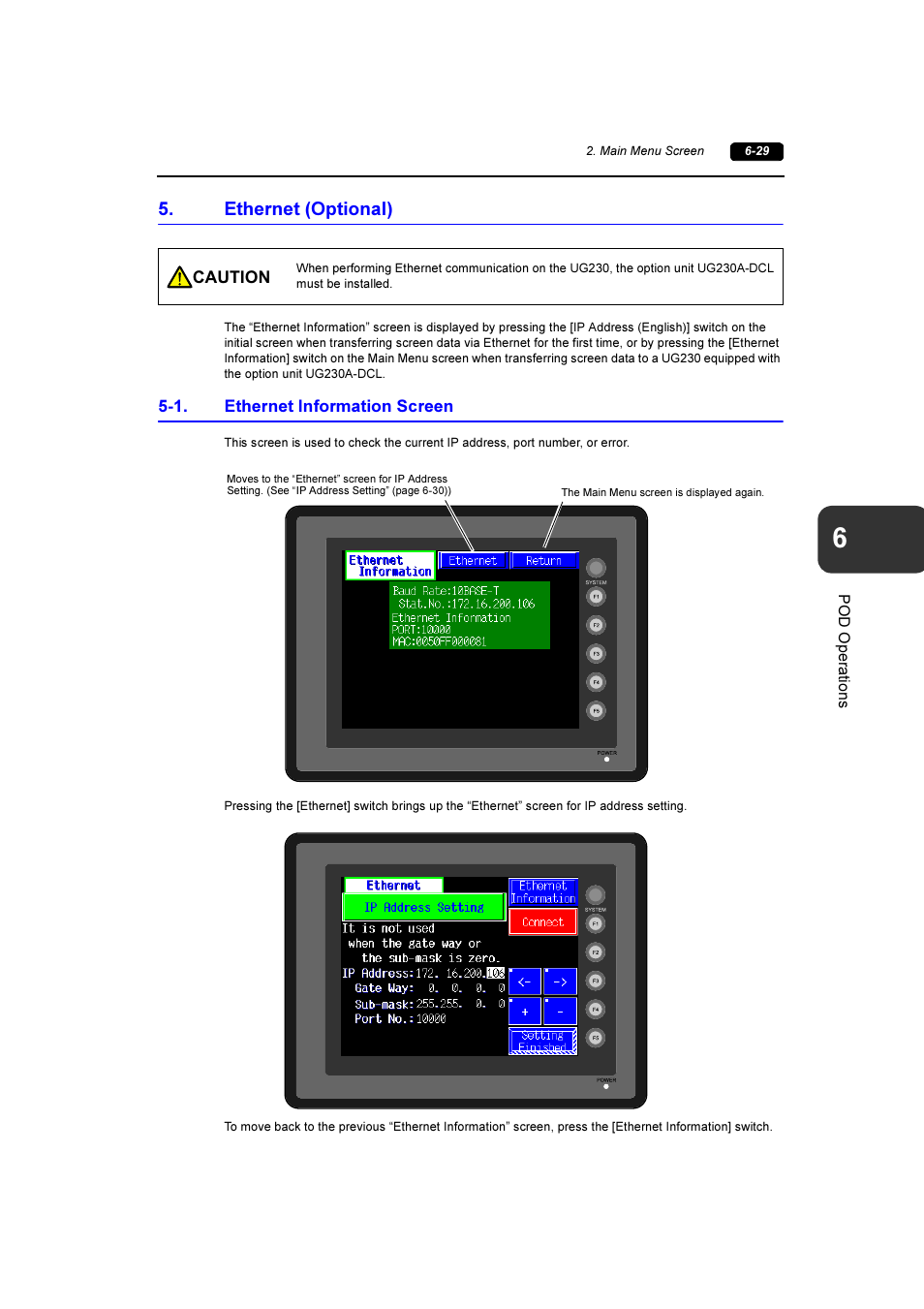 Ethernet (optional), 1. ethernet information screen, Ethernet (optional) -29 | Ethernet information screen -29, In “ethernet (optional) | Fuji Bikes FEH381 User Manual | Page 102 / 124