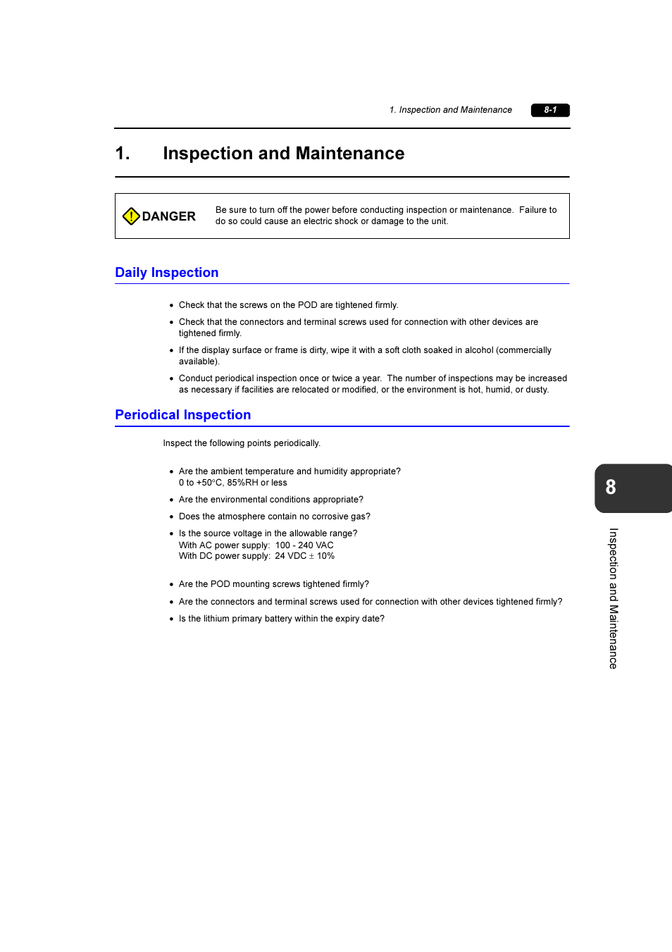 Inspection and maintenance, Daily inspection, Periodical inspection | Inspection and maintenance -1, Daily inspection -1 periodical inspection -1 | Fuji Bikes FEH381 User Manual | Page 122 / 124