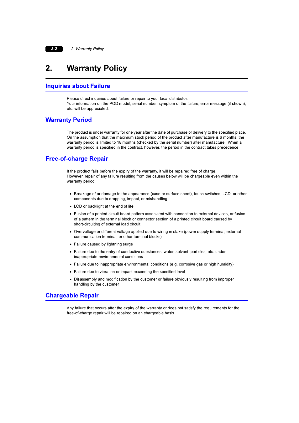 Warranty policy, Inquiries about failure, Warranty period | Free-of-charge repair, Chargeable repair, Warranty policy -2 | Fuji Bikes FEH381 User Manual | Page 123 / 124