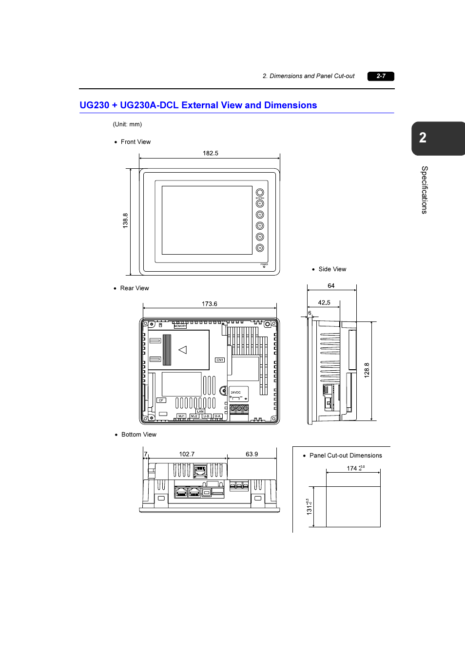 Ug230 + ug230a-dcl external view and dimensions, Ug230 + ug230a-dcl external view and dimensions -7 | Fuji Bikes FEH381 User Manual | Page 26 / 124