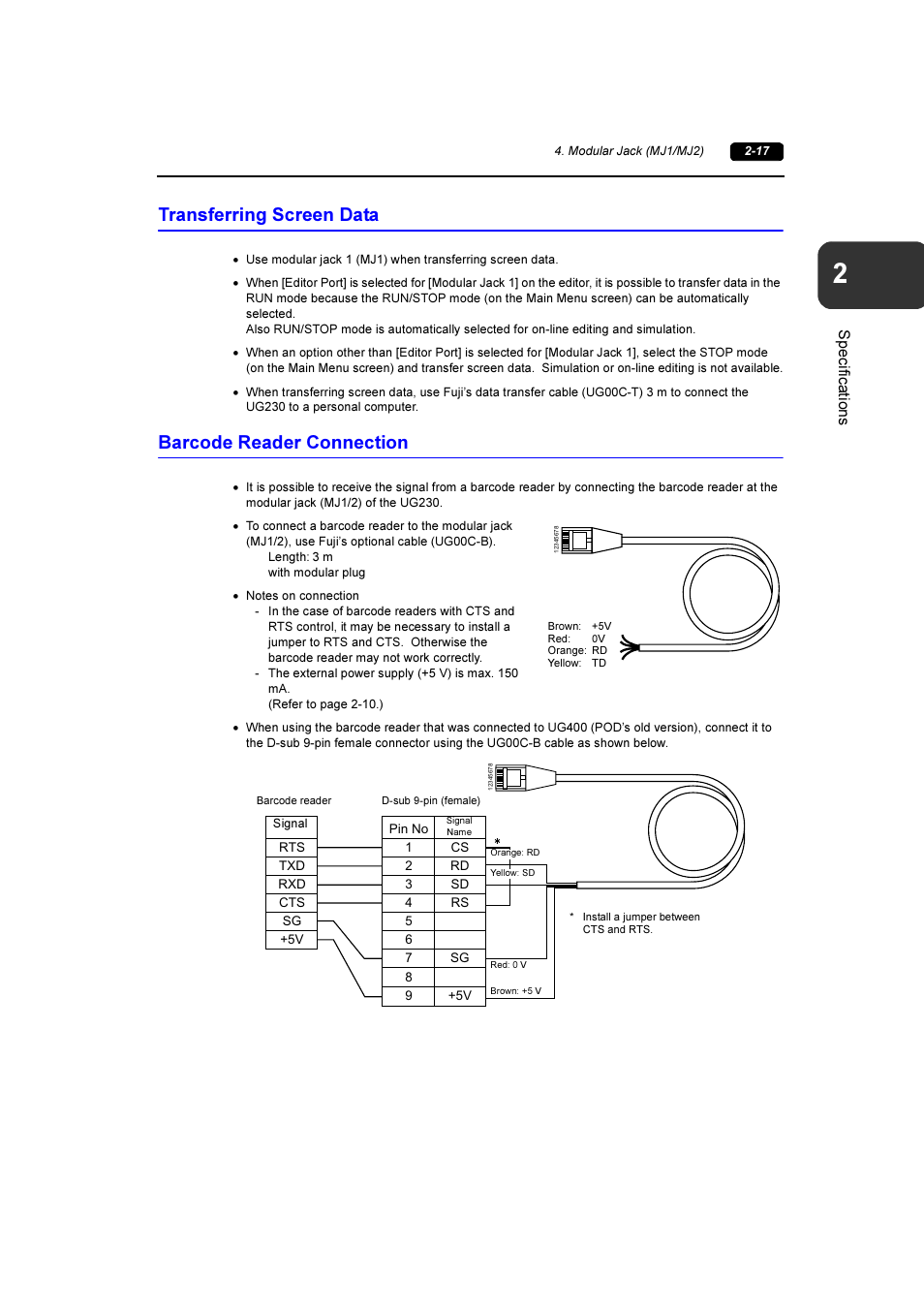 Transferring screen data, Barcode reader connection | Fuji Bikes FEH381 User Manual | Page 36 / 124
