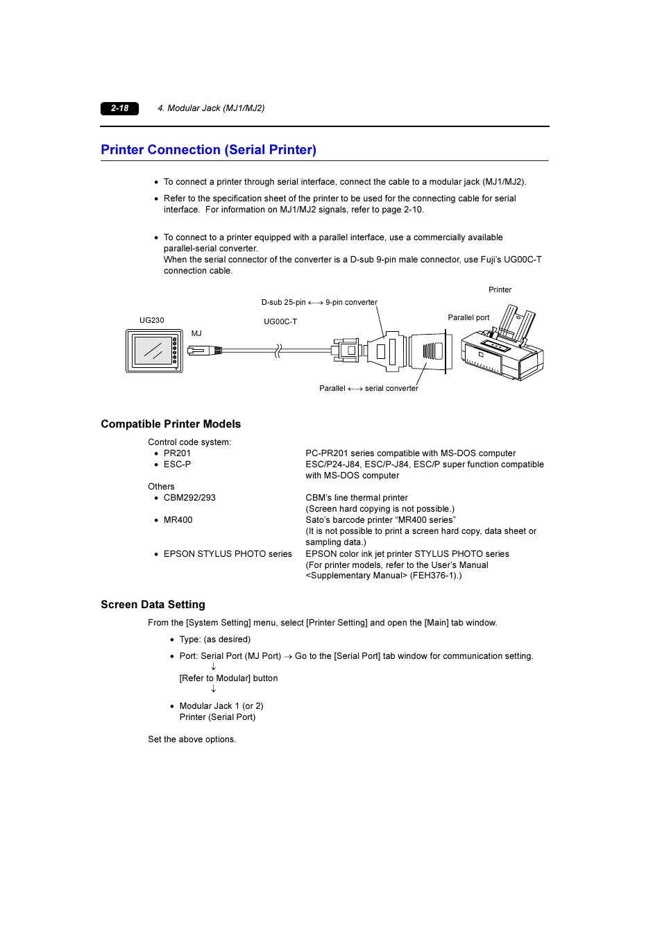 Printer connection (serial printer), Printer connection (serial printer) -18 | Fuji Bikes FEH381 User Manual | Page 37 / 124