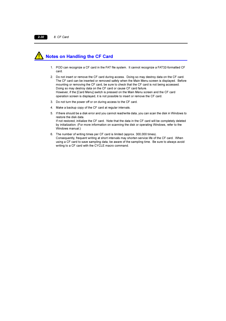 Notes on handling the cf card, Notes on handling the cf card -30 | Fuji Bikes FEH381 User Manual | Page 49 / 124