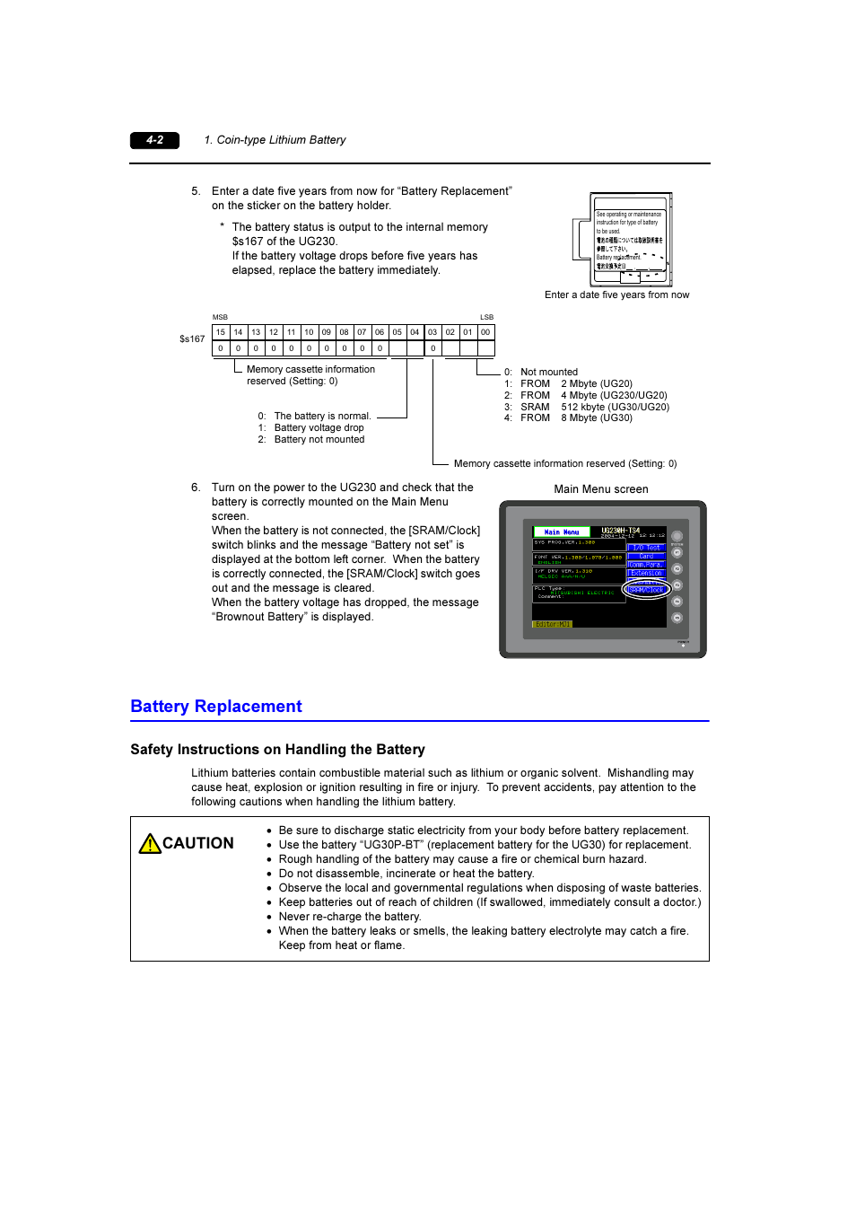 Battery replacement, Battery replacement -2, Caution | Safety instructions on handling the battery | Fuji Bikes FEH381 User Manual | Page 57 / 124