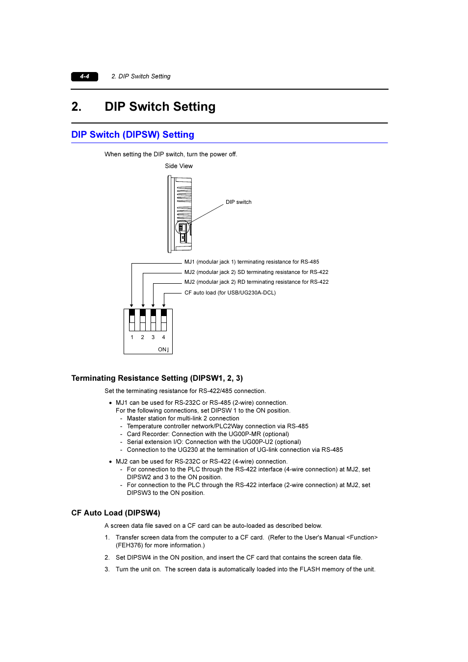 Dip switch setting, Dip switch (dipsw) setting, Dip switch setting -4 | Dip switch (dipsw) setting -4 | Fuji Bikes FEH381 User Manual | Page 59 / 124