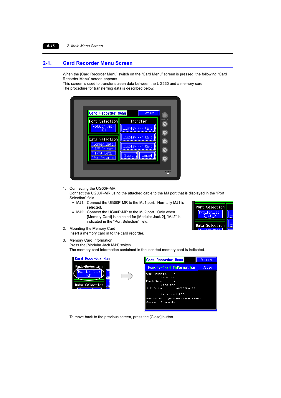 1. card recorder menu screen, Card recorder menu screen -16 | Fuji Bikes FEH381 User Manual | Page 89 / 124