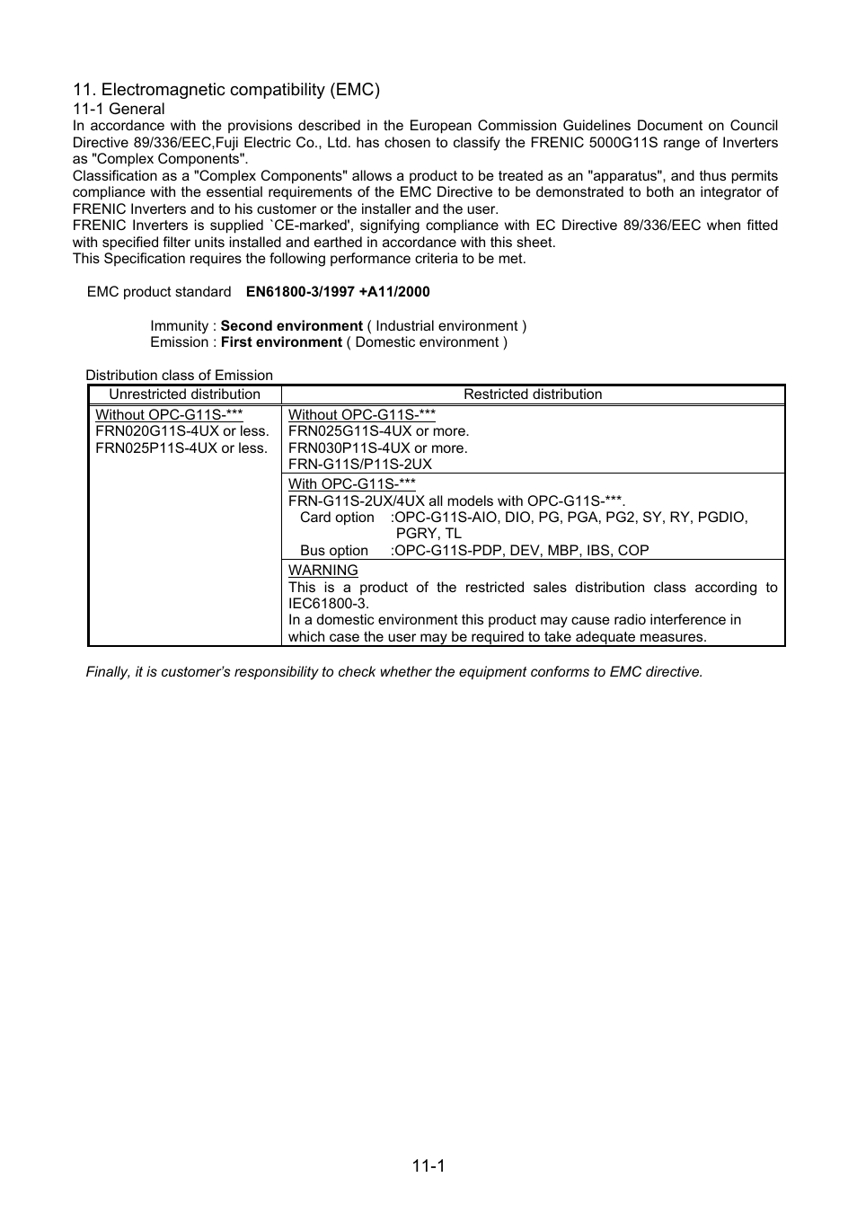 Electromagnetic compatibility (emc), 1 general | Fuji Bikes FRENIC 5000G11S/P11S User Manual | Page 127 / 132
