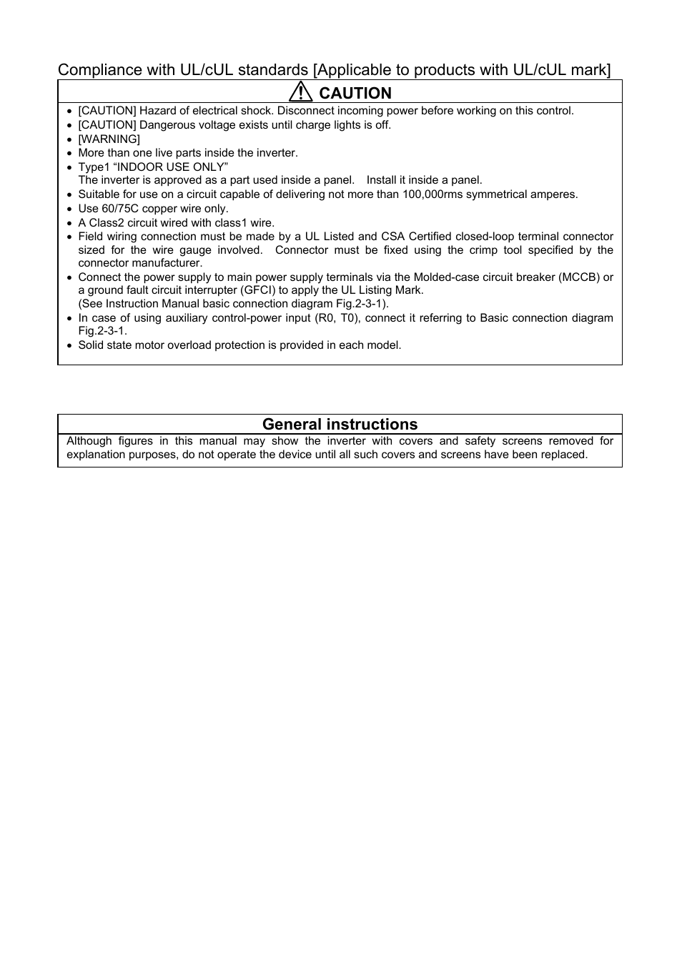 Caution, General instructions | Fuji Bikes FRENIC 5000G11S/P11S User Manual | Page 8 / 132