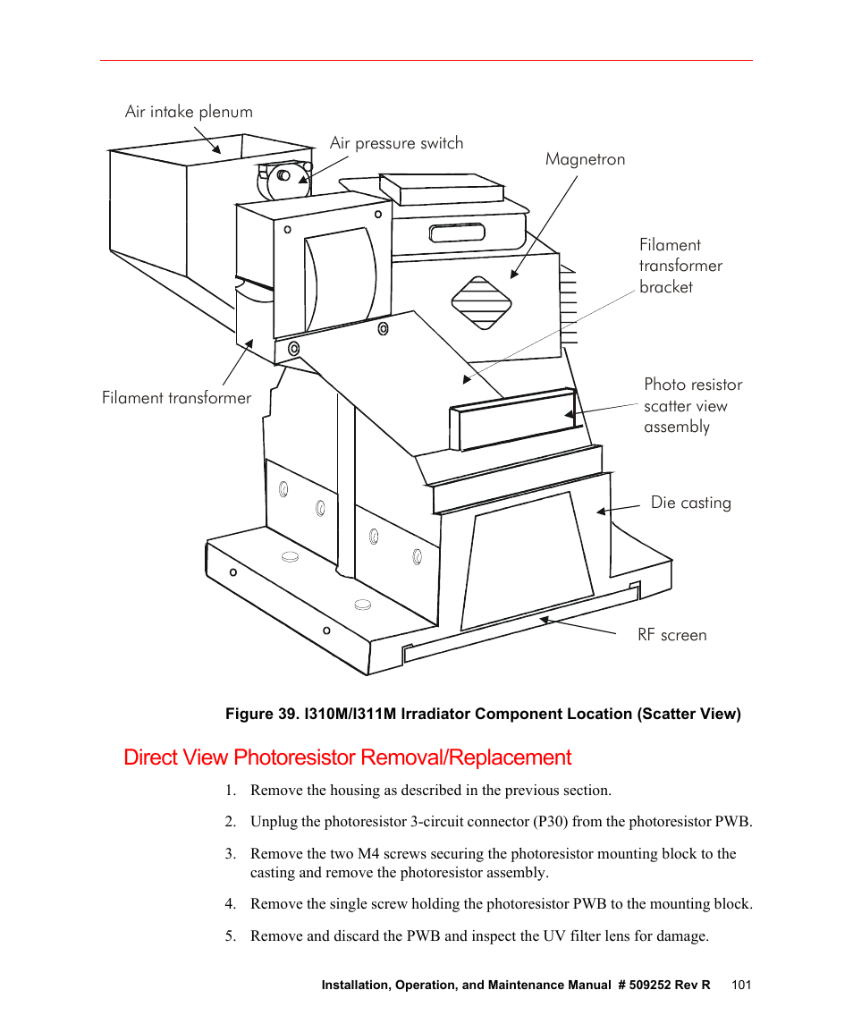 Direct view photoresistor removal/replacement, Shows the | Fusion F300S User Manual | Page 101 / 154