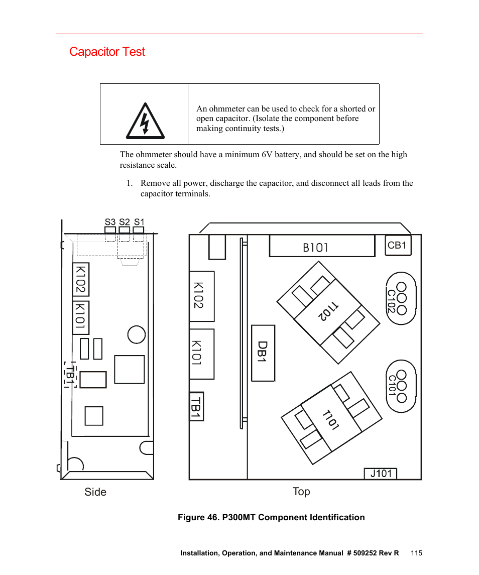 Capacitor test, Figure 46. p300mt component identification | Fusion F300S User Manual | Page 115 / 154