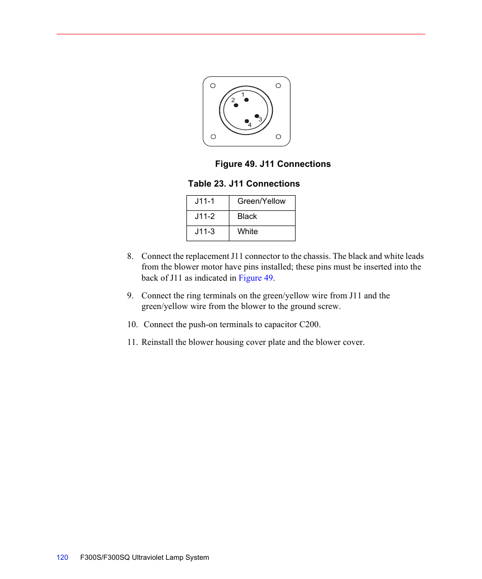 Figure 49. j11 connections, Table 23. j11 connections | Fusion F300S User Manual | Page 120 / 154