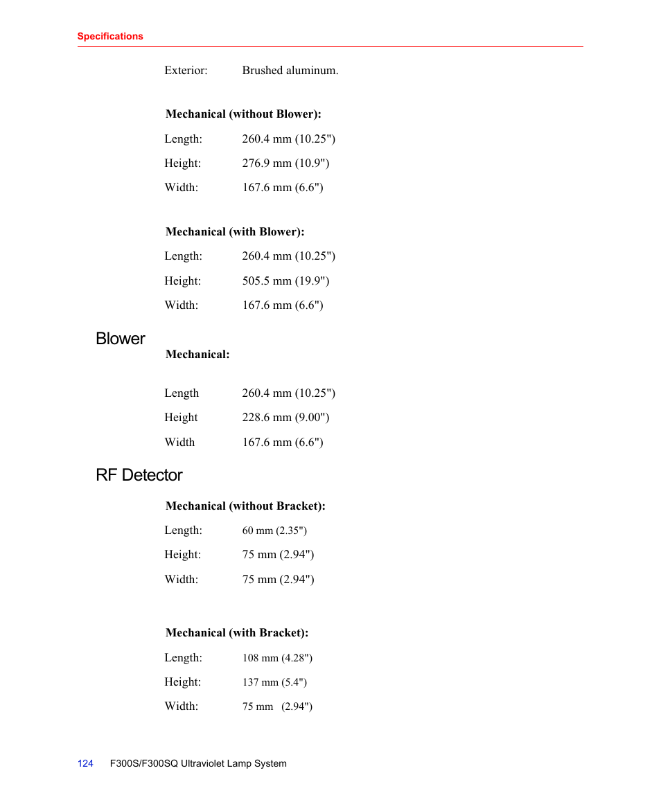 Blower, Rf detector, Blower rf detector | Fusion F300S User Manual | Page 124 / 154