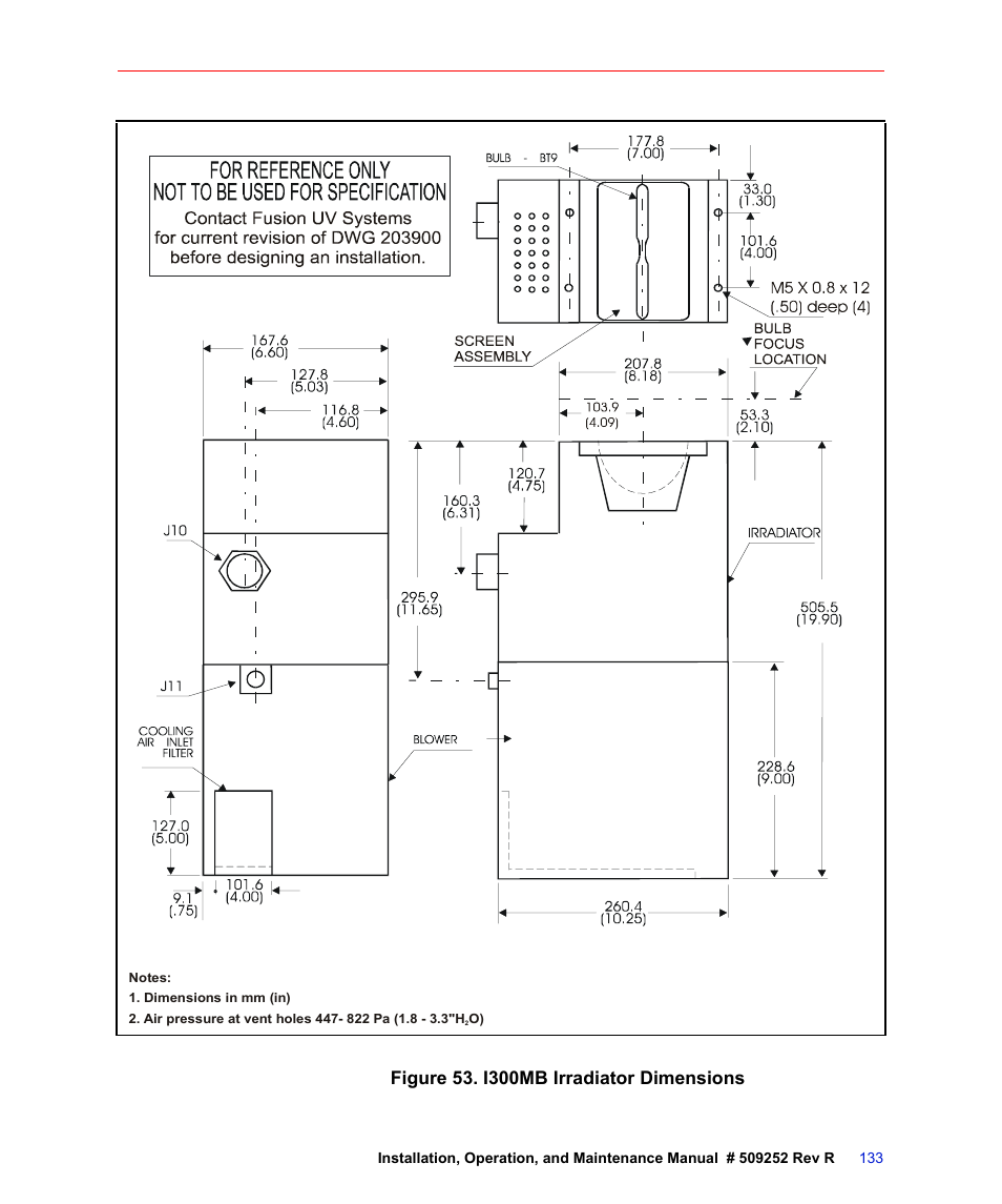 Figure 53. i300mb irradiator dimensions, Figure 53 | Fusion F300S User Manual | Page 133 / 154