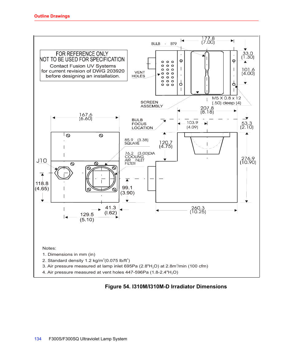 Figure 54. i310m/i310m-d irradiator dimensions, Figure 54 | Fusion F300S User Manual | Page 134 / 154