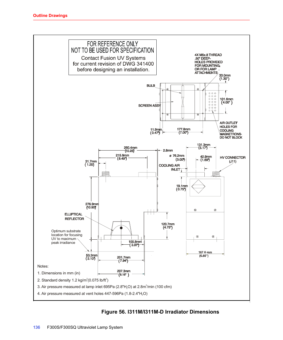 Figure 56. i311m/i311m-d irradiator dimensions, Figure 56 | Fusion F300S User Manual | Page 136 / 154