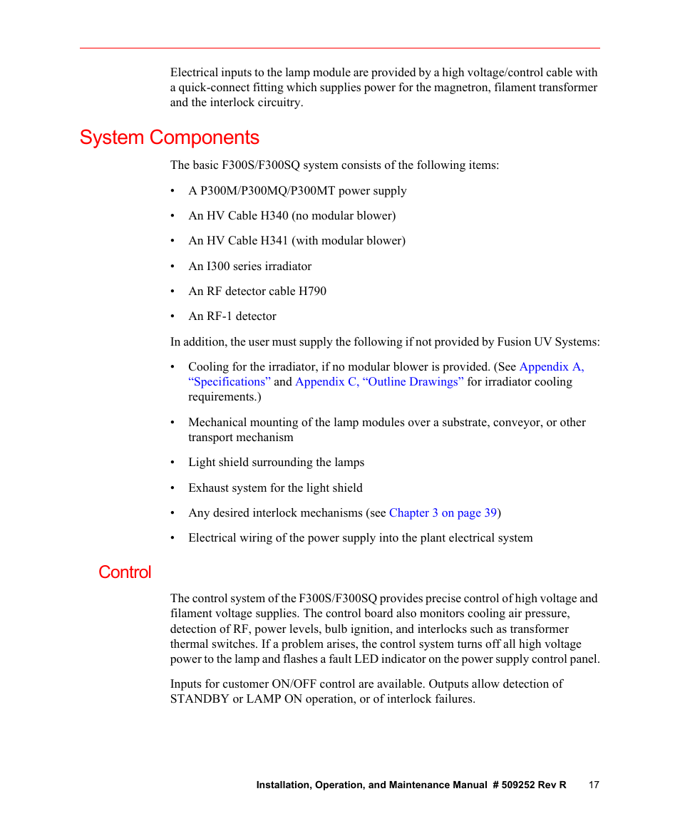 System components, Control | Fusion F300S User Manual | Page 17 / 154