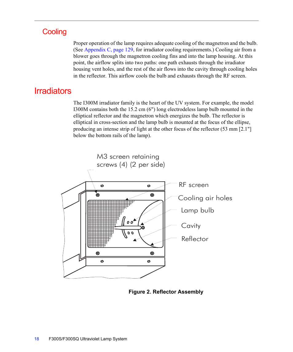 Cooling, Irradiators, Figure 2. reflector assembly | Fusion F300S User Manual | Page 18 / 154