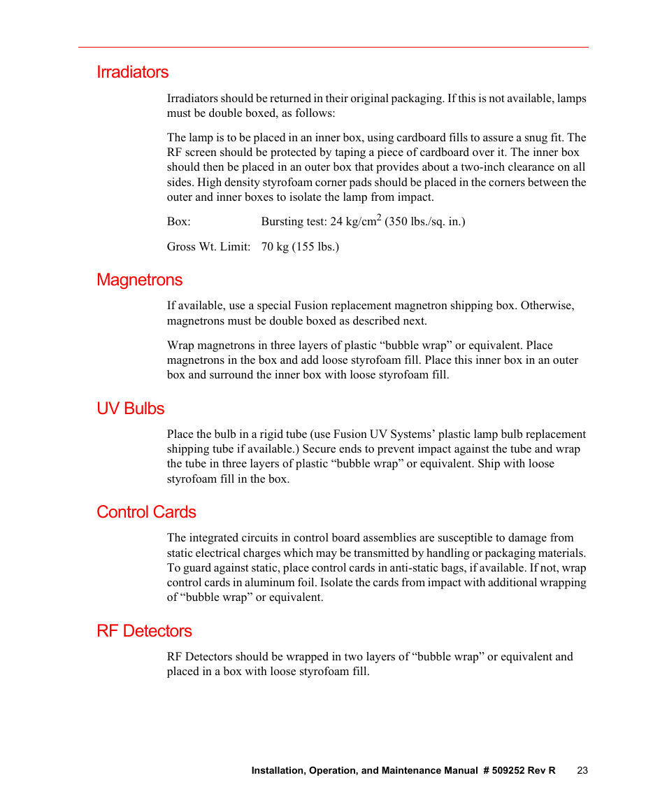 Irradiators, Magnetrons, Uv bulbs | Control cards, Rf detectors | Fusion F300S User Manual | Page 23 / 154