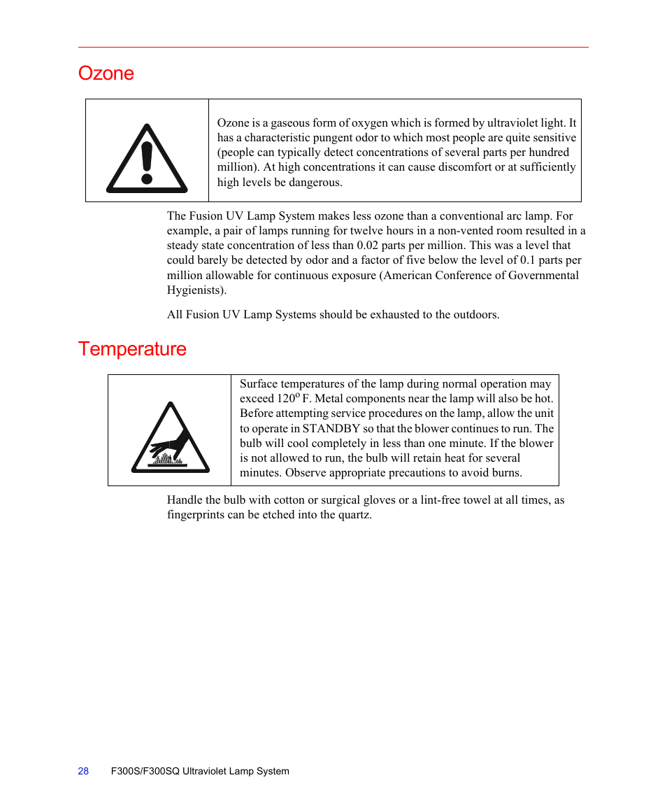 Ozone, Temperature | Fusion F300S User Manual | Page 28 / 154