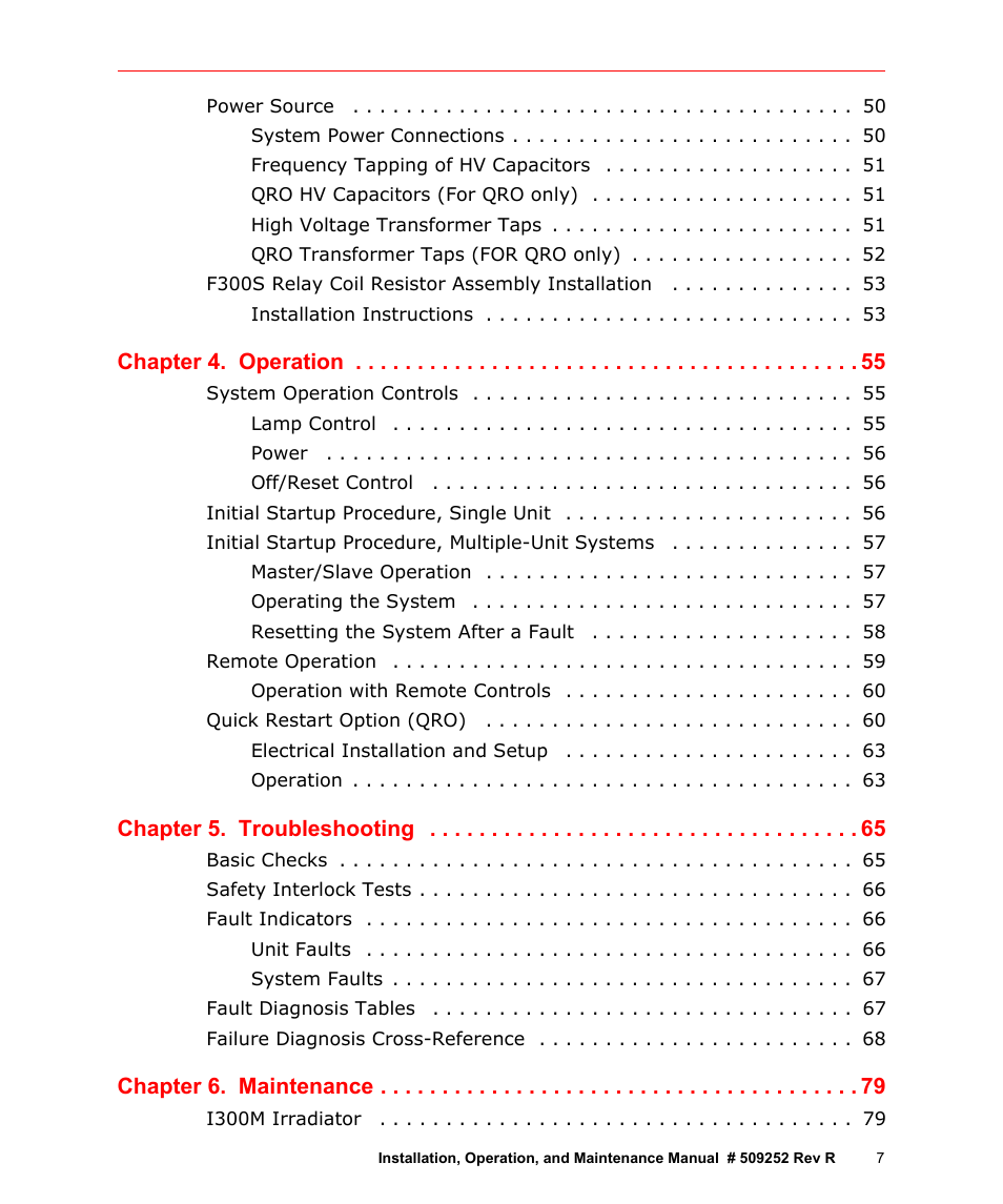 Chapter 4. operation, Chapter 5. troubleshooting, Chapter 6. maintenance | Fusion F300S User Manual | Page 7 / 154