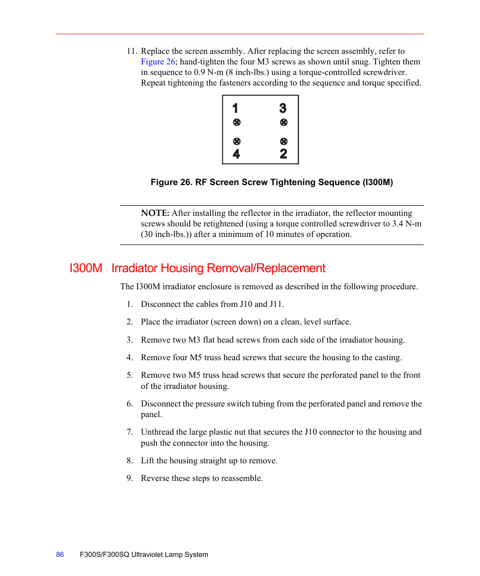 I300m irradiator housing removal/replacement | Fusion F300S User Manual | Page 86 / 154